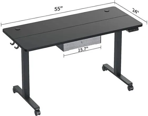 Electric Standing Desk with Drawer, Adjustable Height Sit Stand Up Desk, Home Office Desk Computer Workstation, 55x24 Inches, Black