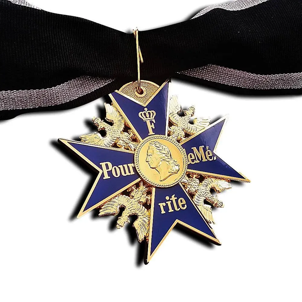 Grand Merit 24k Gold Plated Cross Medal Blue Max Highest Honor + Ribbon