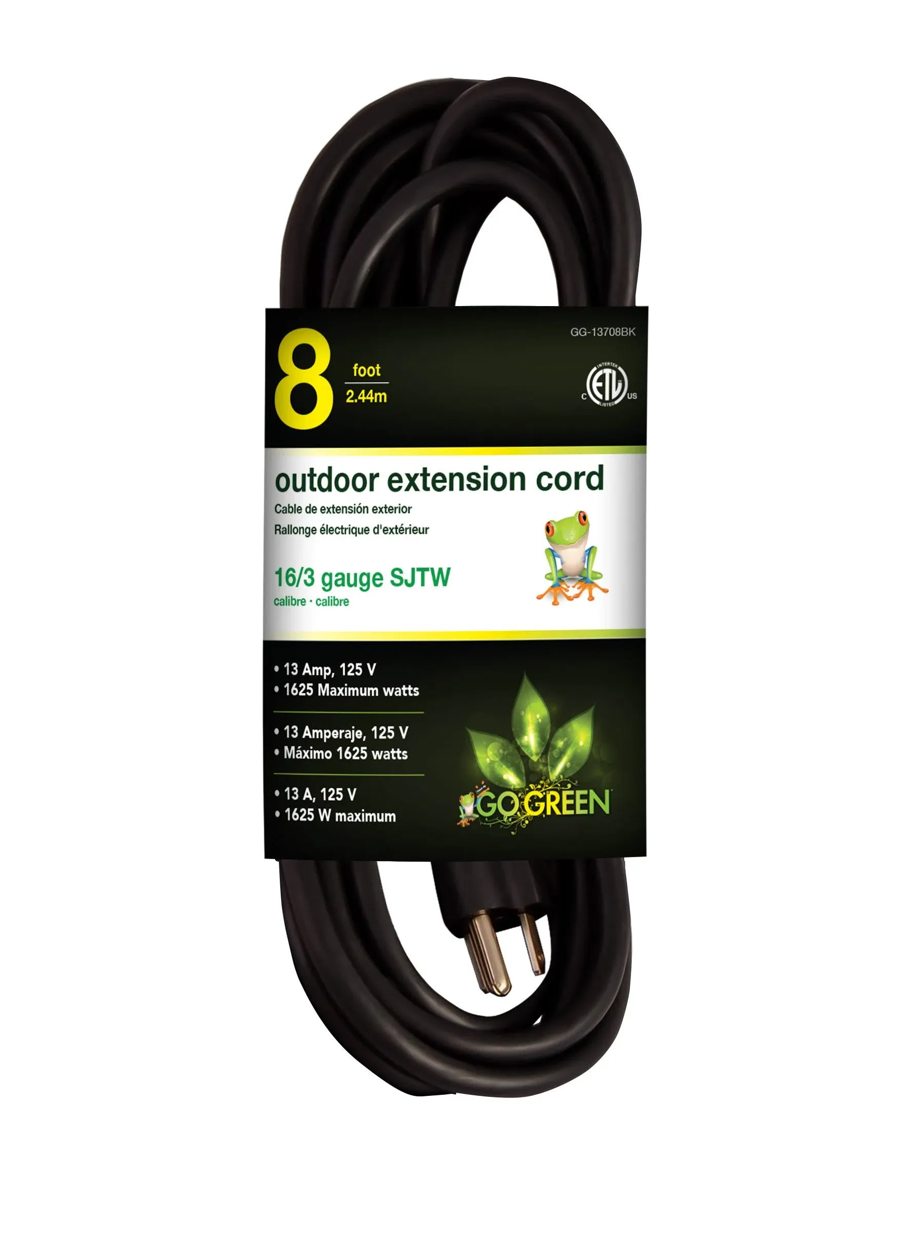 Power By GoGreen 8-ft 16/3 3 Prong Black Outdoor SJTW Light Duty General Extension Cord Lowes.com