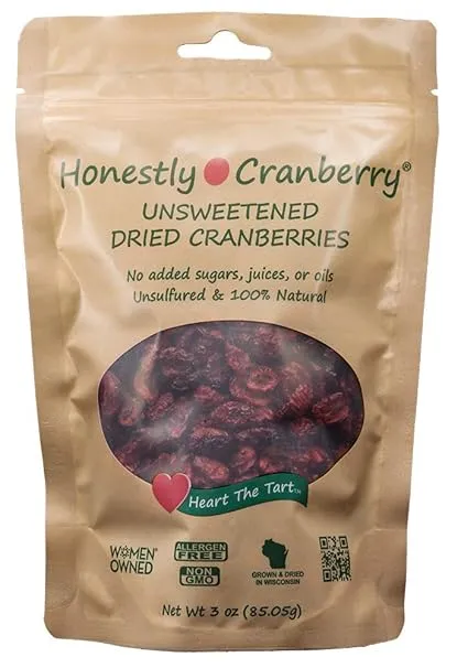 Honestly Cranberry - Unsweetened Dried Cranberries - No Added Sugars, Juices, or Oils - Non-GMO - Wisconsin Grown (3 oz)