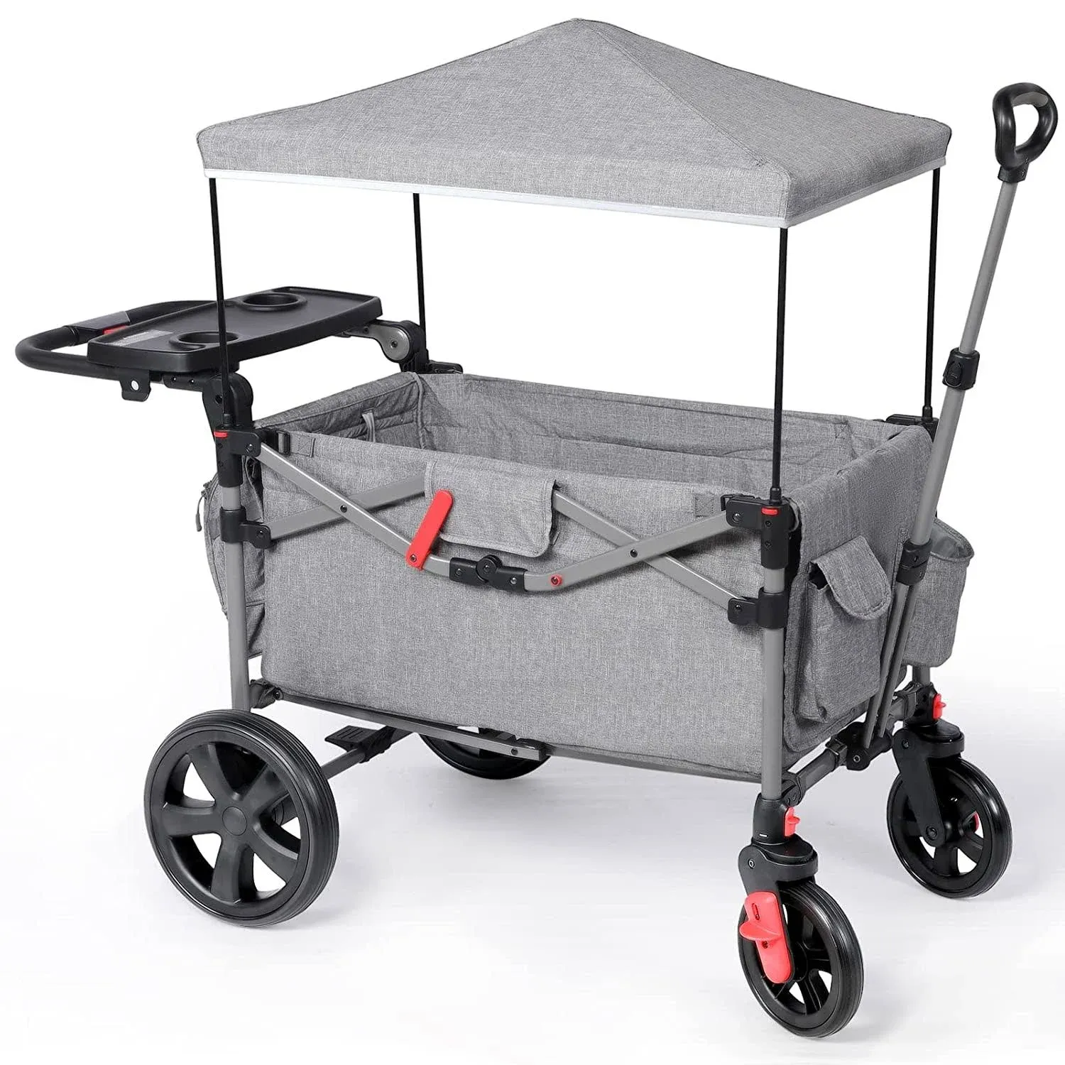 Ever Advanced Foldable Wagons For Two Kids & Cargo Collapsible Folding Wagon Stroller With Adjustable Handle Bar,Removable Canopy With 5-point