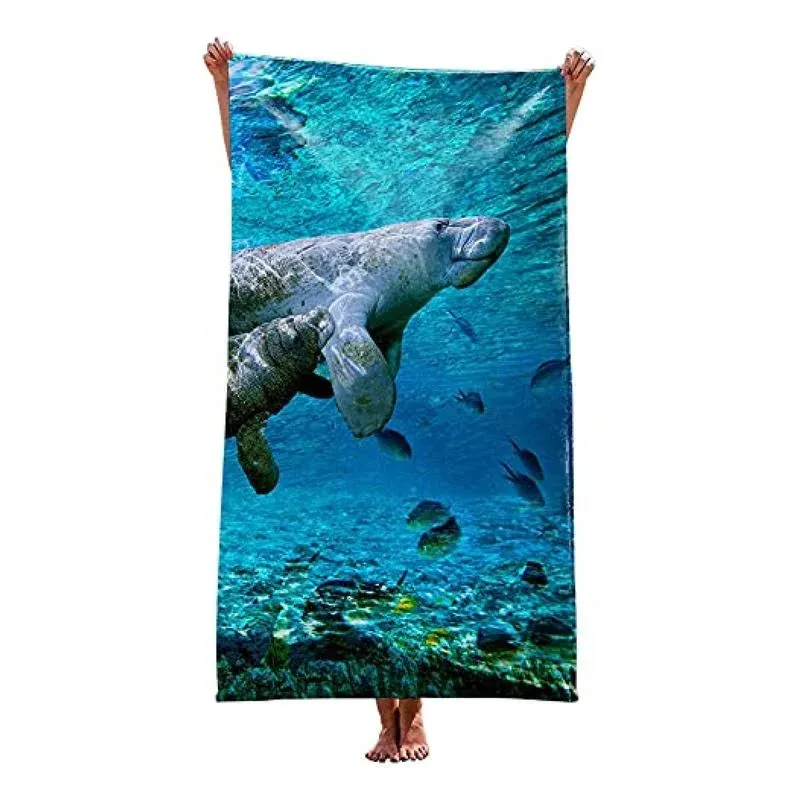 alottagifts Manatee Beach Towel 30" x 60" Microfiber Sand Free Quick Dry Travel for Adults Teen Children (Manatee)