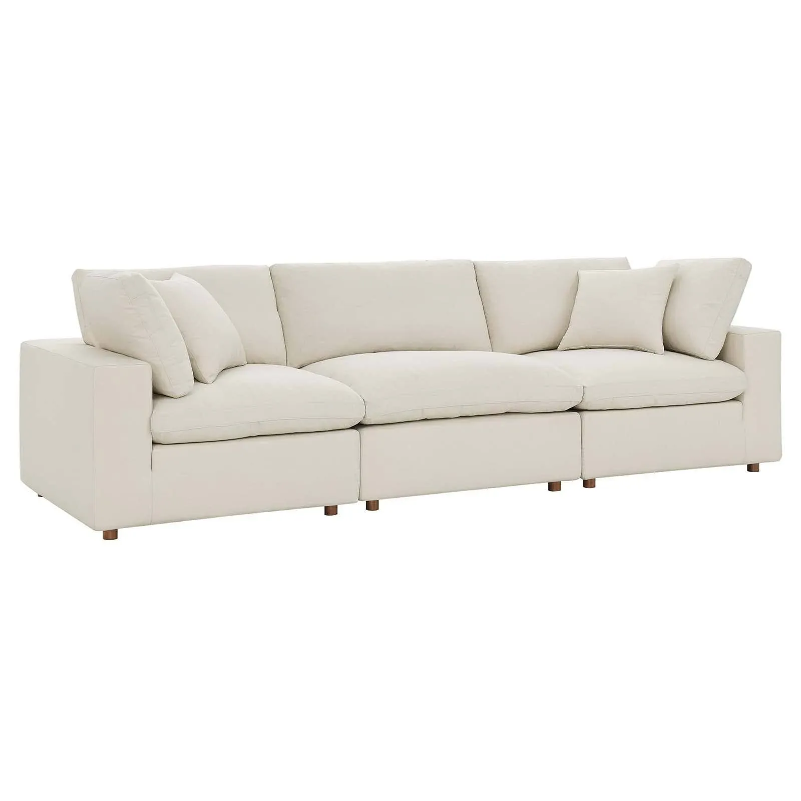 Modway Commix Down-Filled Overstuffed Upholstered 3-Seater Sofa in Light Beige