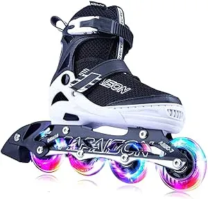 PAPAISON Adjustable Inline Skates for Kids and Adults with Full Light Up Wheels , Outdoor Roller Skates for Girls and Boys, Men and Women