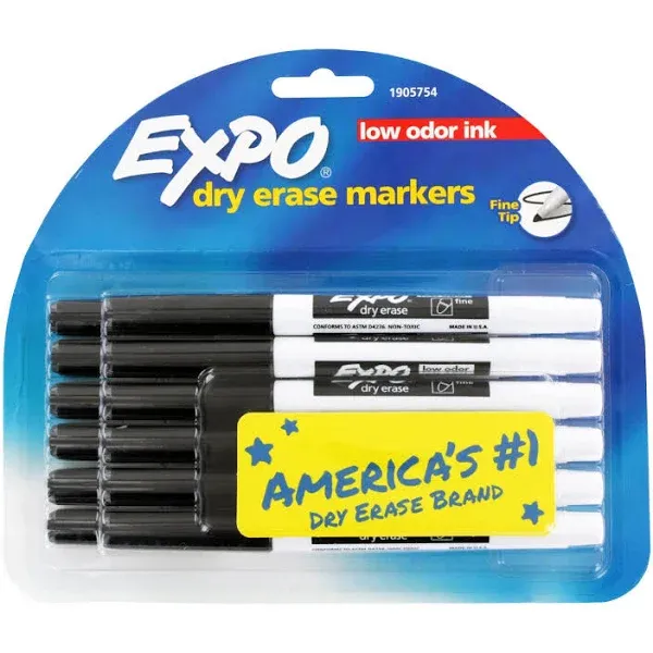 Expo Low Odor Dry Erase Markers, Fine Point, Black Ink, Pack of 12 (1905754)Expo Low Odor Dry Erase Markers, Fine Point, Black In…