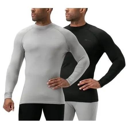 DEVOPS 2 Pack Men's Thermal Long Sleeve Compression Shirts (Medium, Black / Light ...