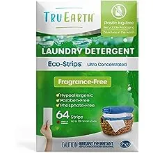 Tru Earth Laundry Detergent Sheets - Up to 128 Loads (64 Sheets) - No Plastic Jug - Original Eco-Strip Liquidless Laundry Detergent - Fragrance Free