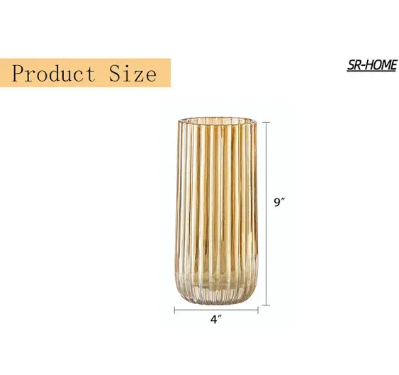 Flower Vase 9.7 Inch Amber Thickened Hand Blow Glass Vase round Vintage Striped 