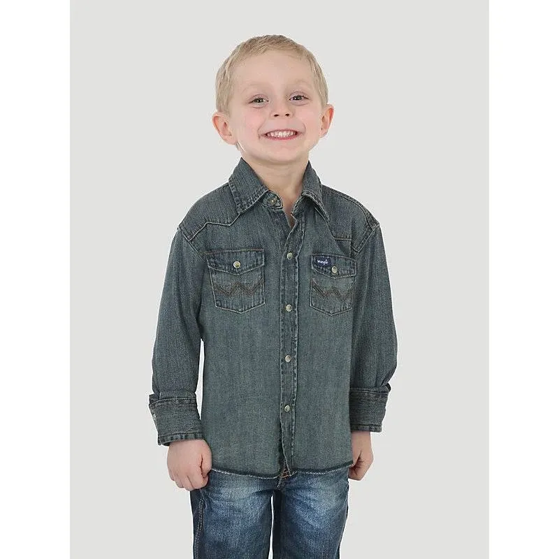 Wrangler Boys' Long Sleeve Snap Western Denim Shirt