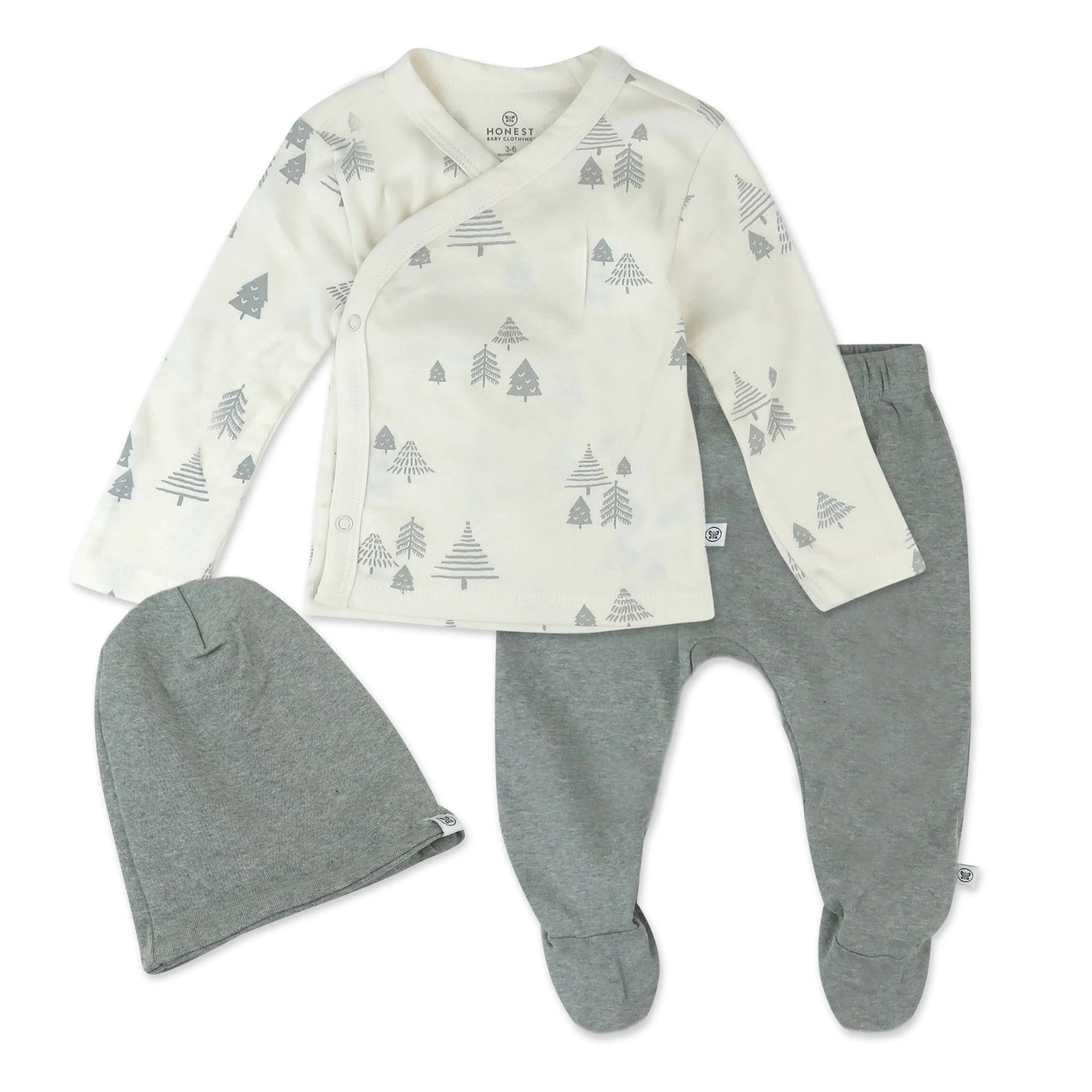 HonestBaby 3-Piece Organic Cotton Kimono Top, Footed Pant & Headband/Beanie Set ...