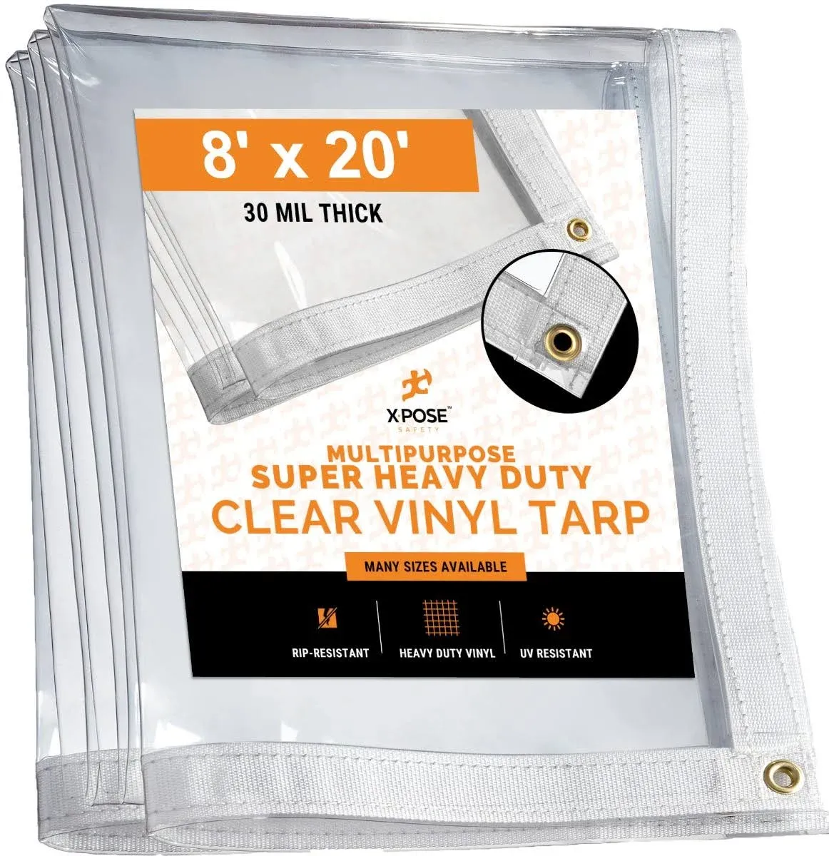 8' x 20' Heavy Duty 30 Mil Clear PVC Vinyl Tarp