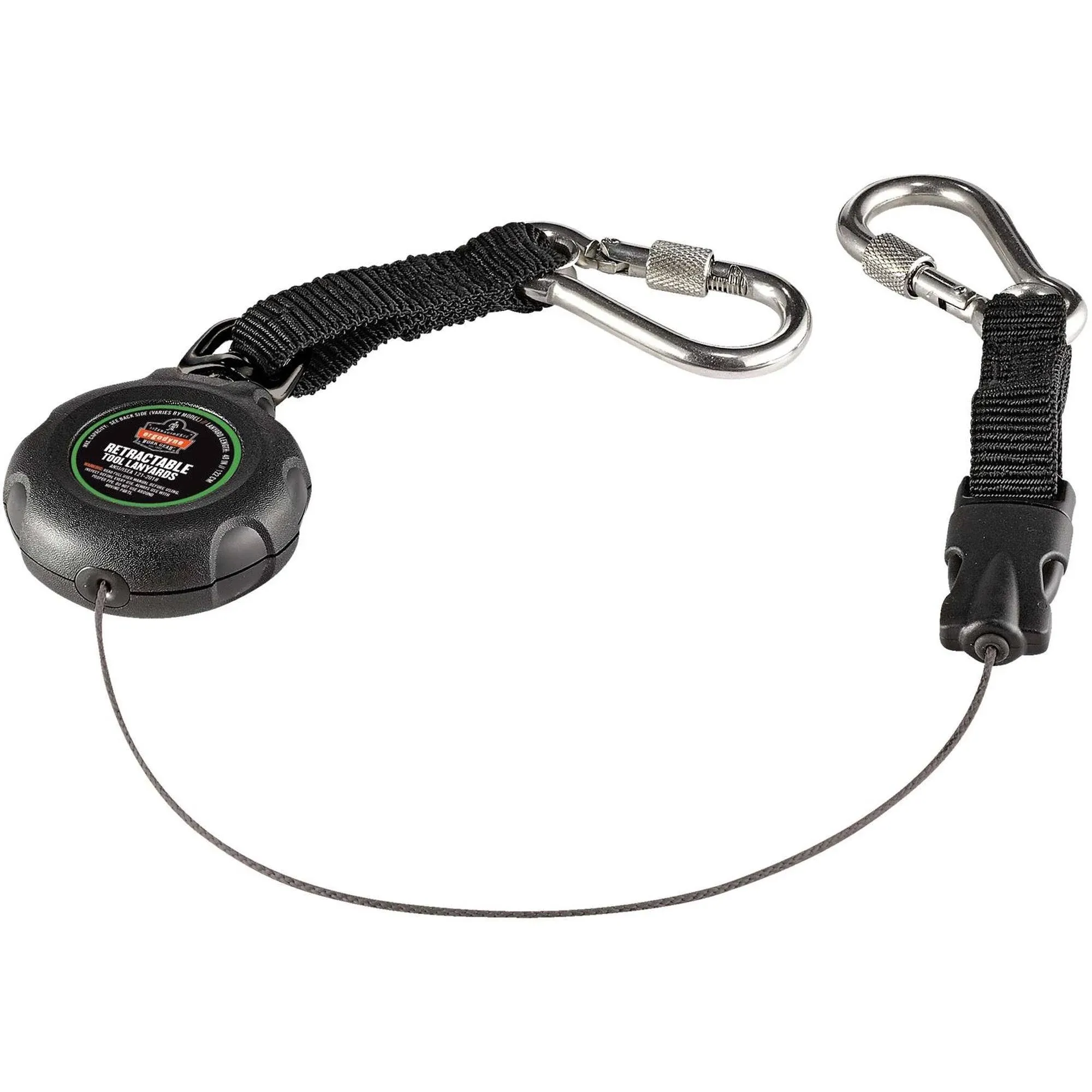 Ergodyne - 19300 Squids 3000 Retractable Lanyard with Carabiner Mount and Attachment End, Tool Weight Capacity 1 lbs,Black