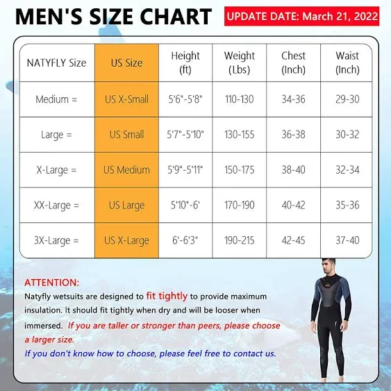 NATYFLY Mens Wetsuit 3mm Neoprene Wet Suit Men, Youth Full Body Shorty Wetsuit