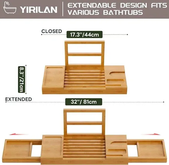 Bamboo Bathtub Tray Expandable Waterproof Caddy Perfect For Home Spa &amp; Gift