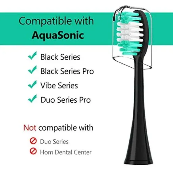 Replacement Toothbrush Heads Compatible with AquaSonic Black Series, Vibe Series, Black Series Pro, Duo Series Pro (Black)