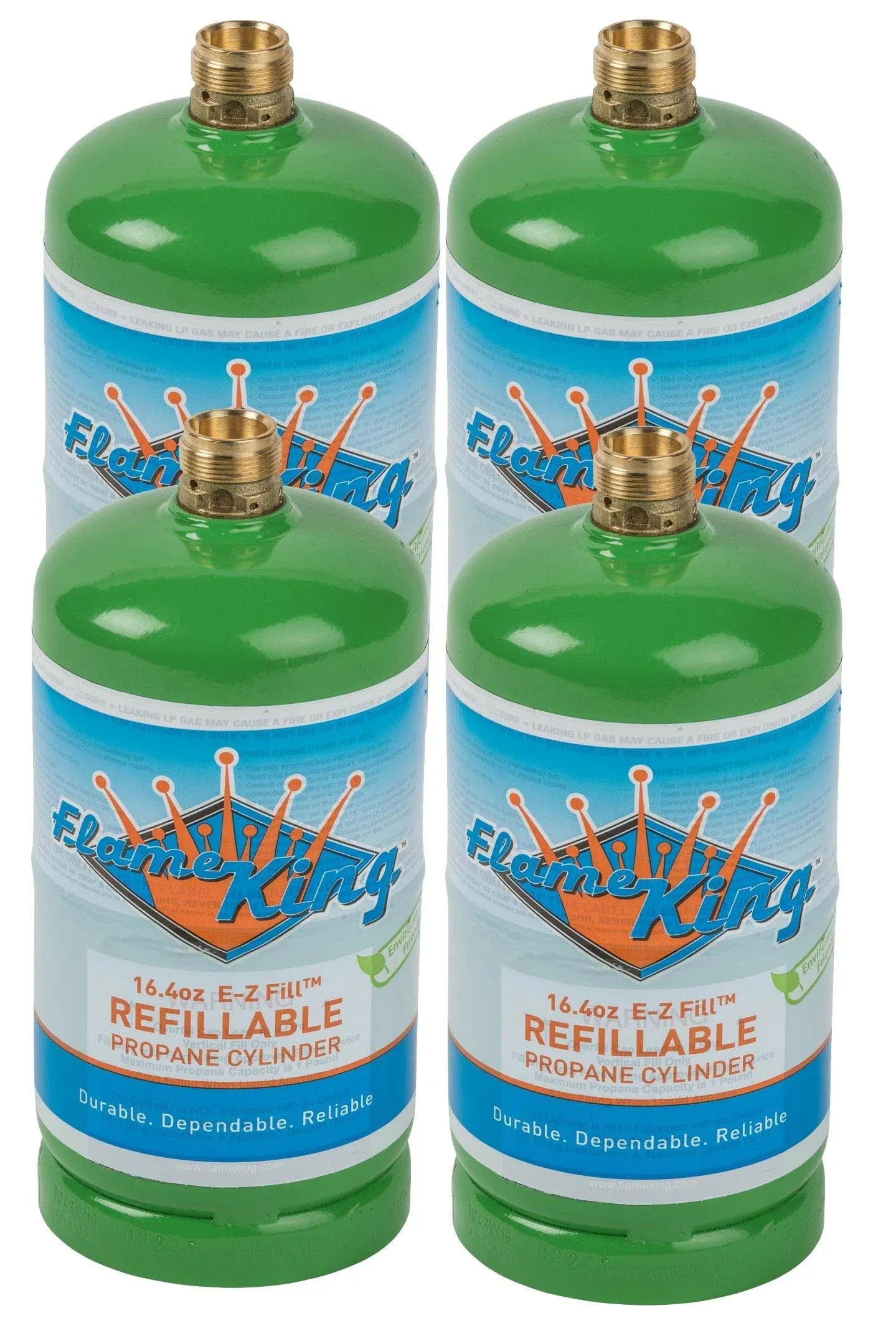 Flame King Refillable 1lb Empty Propane Cylinder Tank - Reusable - Safe and Legal Refill Option - DOT Compliant-16.4 oz (4-Pack)Flame King Refillable 1lb Empty Propane Cylinder Tan…