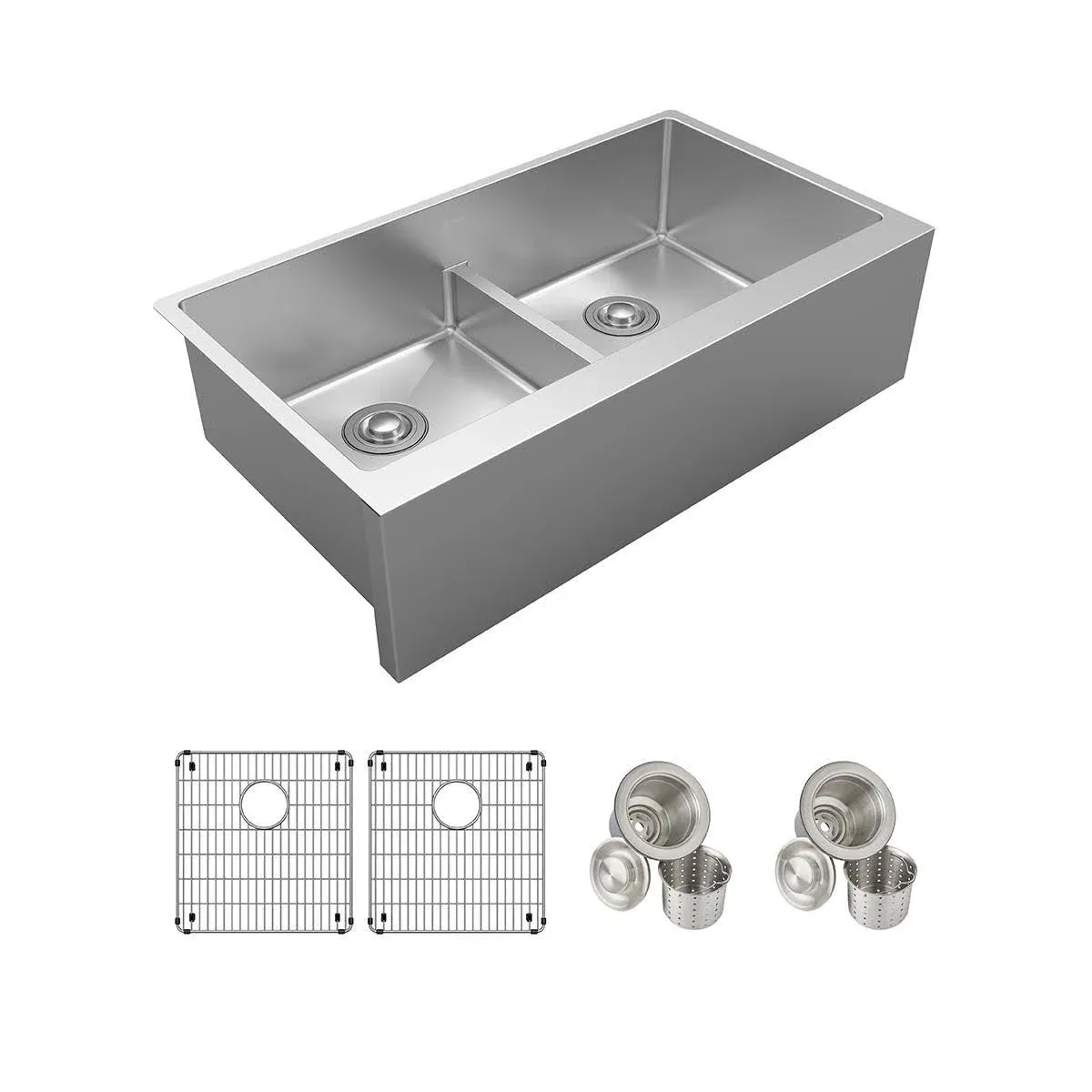 16 Ga SS 35-7/8"x20-1/4"x9" Dbl Bowl Tall Farmhouse Sink W/Aqua Divide