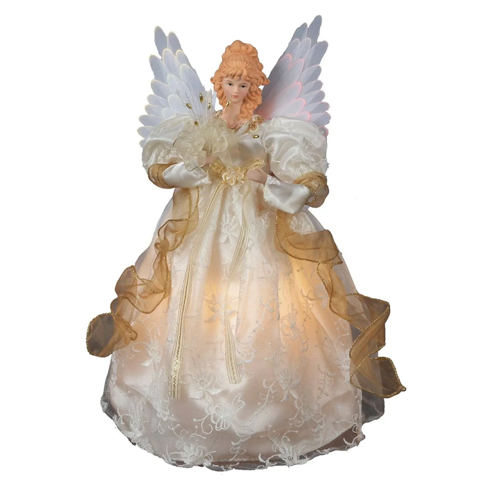 Kurt Adler Fiber-Optic Ivory and Gold Animated LED Angel Treetop