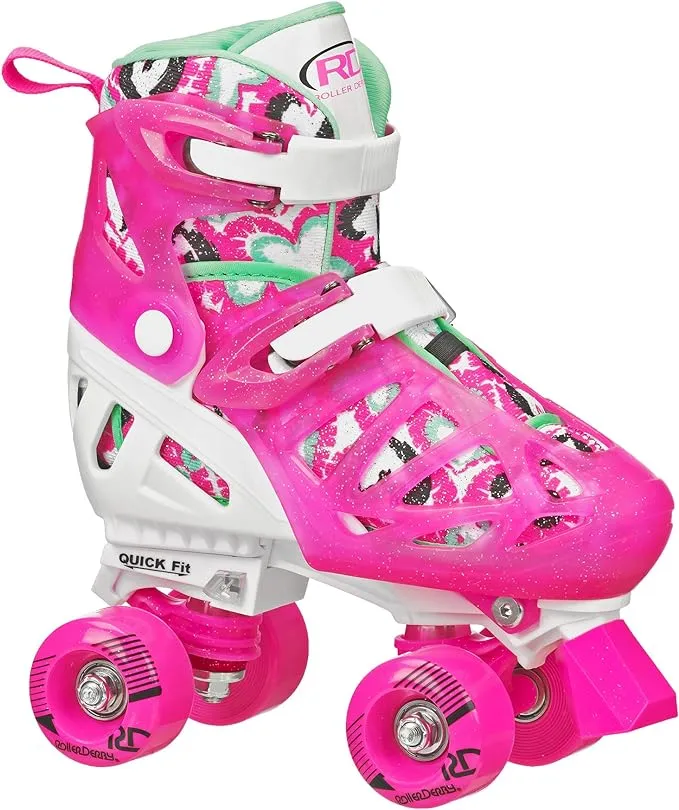 Roller Derby Trac Star Youth Kids' Adjustable Roller Skate - White/Pink