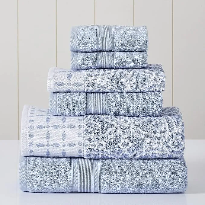 Modern Threads 6 Piece Set, 2 Bath Towels, 2 Hand Towels, 2 Washcloths Yarn Dyed Jacquard/Solid Towel Set Monroe Orchid