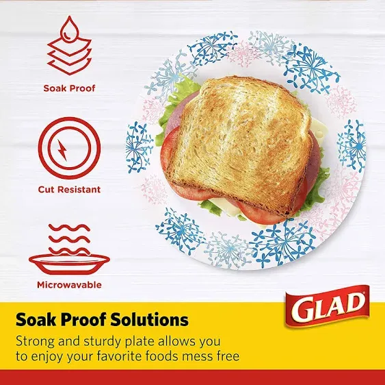 Glad Round Disposable Paper Plates For All Occasions | Soak/ Cut