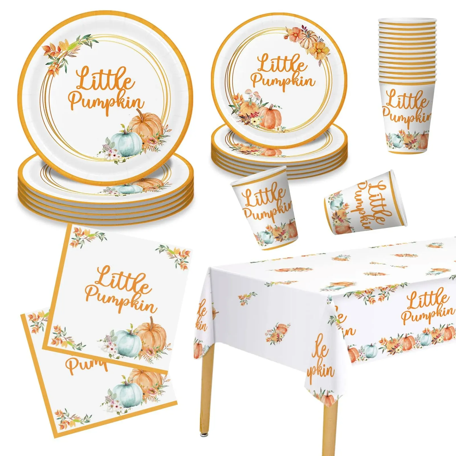 Little Pumpkin Baby Shower Party Decorations Set Serves 25, Little Pumpkin Baby Shower Plates and Cups, A Little Pumpkin is On The Way Baby Shower, Boy Girl Little Pumpkin 1st Birthday Party Supplies