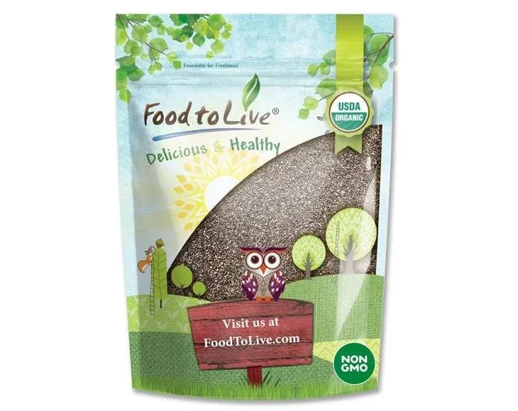 Food to Live - Organic Black Chia Seeds, 2.5 Pounds Non-GMO, Whole, Sproutable, Vegan, Kosher, Keto, Sirtfood, BULK. Rich in Essential Fatty Acids,