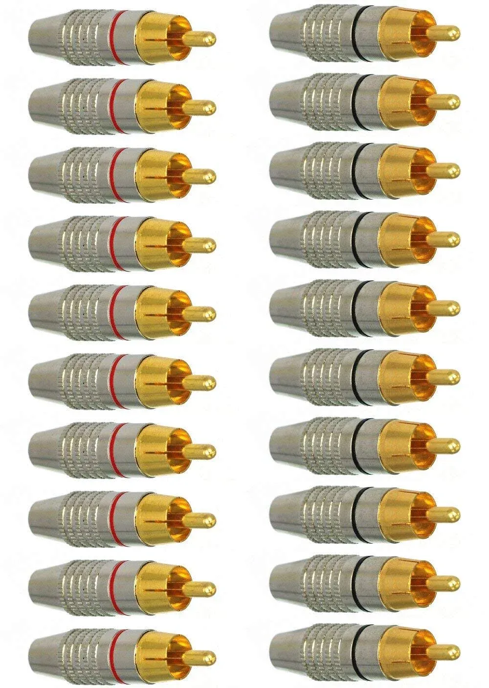 EEEkit 20-Pack RCA Male Plug Solder Free Gold Plated Audio Video Adapter Connector