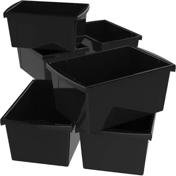 Storex 5.5 Gallon (21L) Classroom Storage Bin, Black, 6-Pack