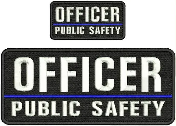 OFFICER PUBLIC SAFETY  EMBROIDERY PATCH 4x10 and 2x5 HOOK ON BACK BLK/WHITE 