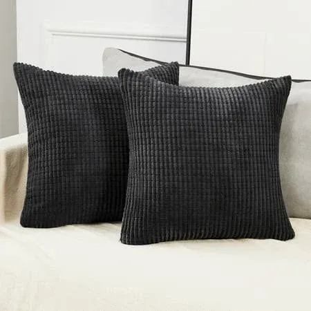 Deconovo Dark Grey Throw Pillow Cover Square Stripe Pattern Corduroy Cushion Covers for Couch Sofa Bedroom Living Room Pack of 2