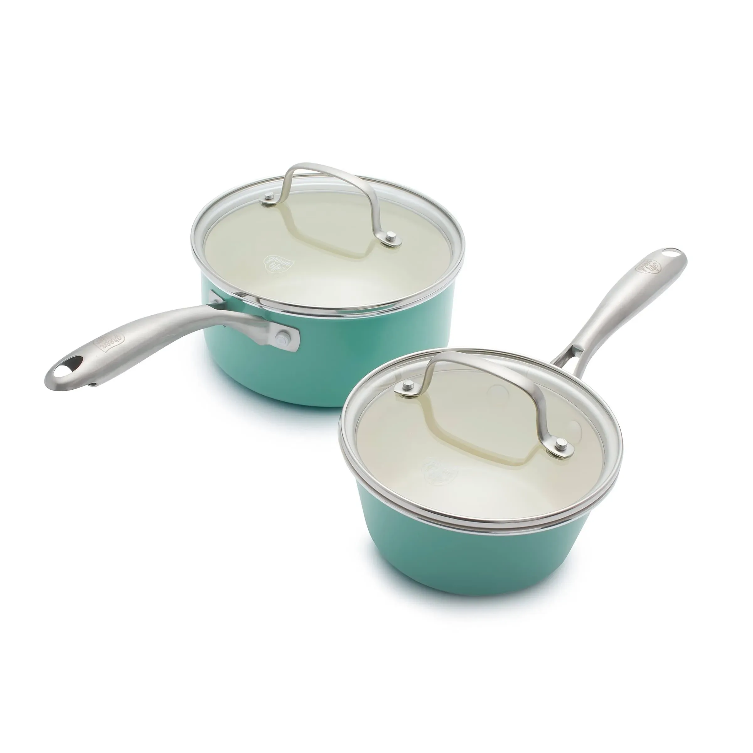 GreenLife Artisan Healthy Ceramic Nonstick, 1qt and 2qt Saucepan Pot Set with ...