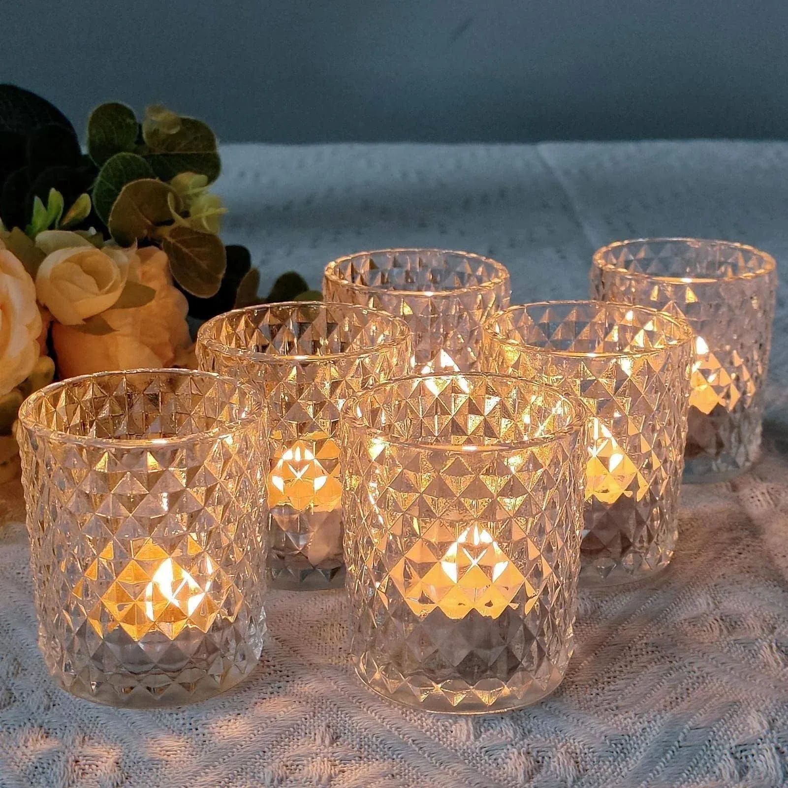 24pcs Clear Votive Candle Holders Glass Tea Lights Candle Holder for Wedding ...