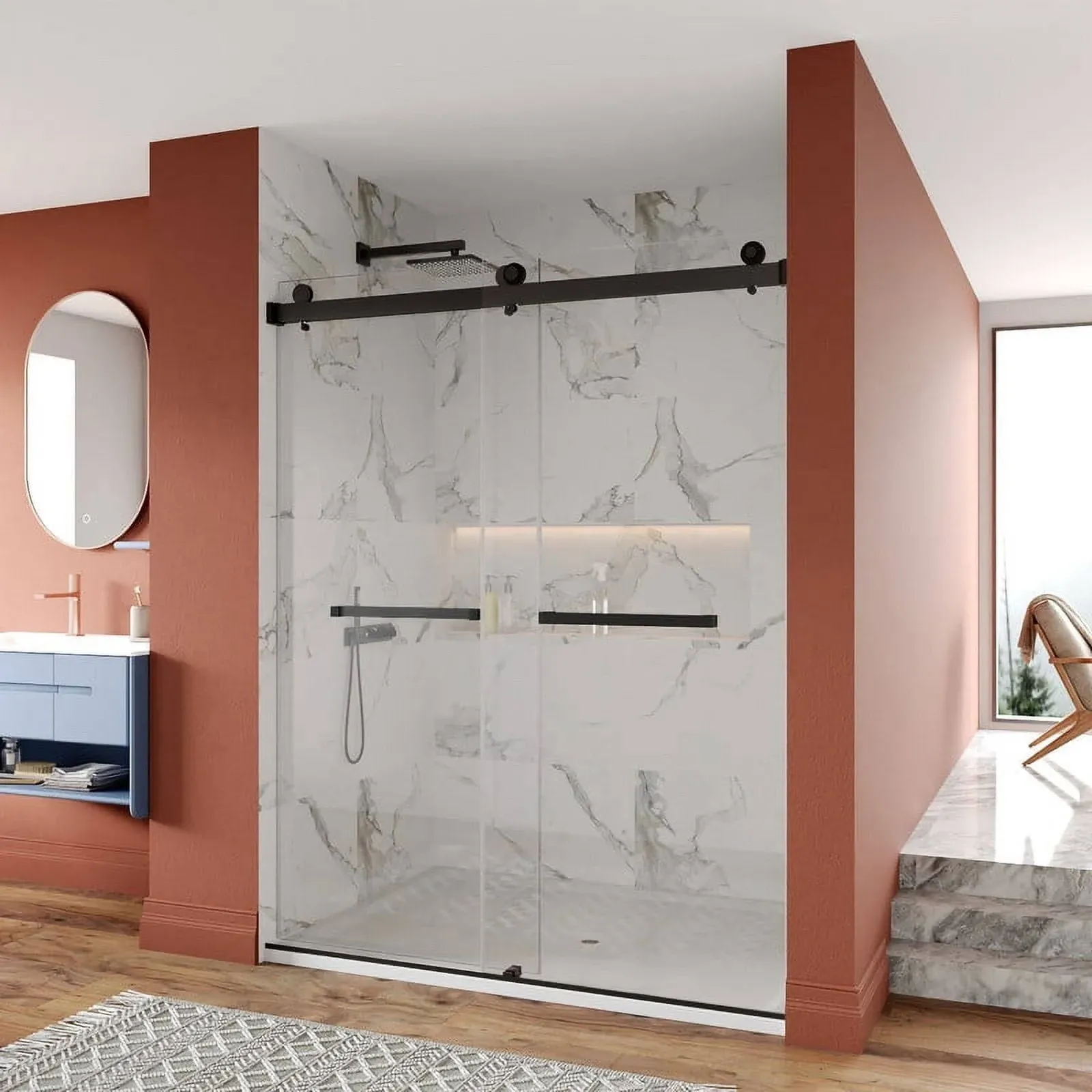 DeerValley Concord 56" 60" W x 76" H Double Sliding Frameless Shower Door with 10mm Tempered Glass