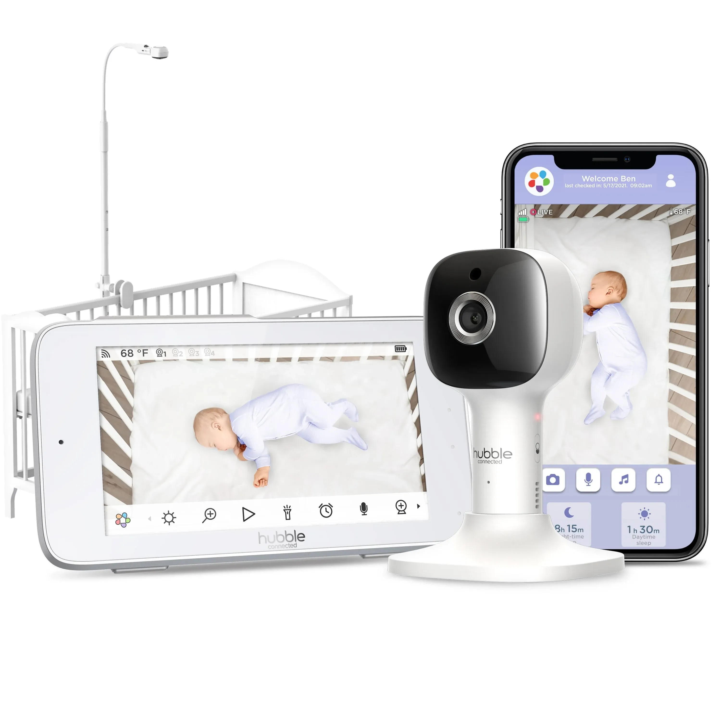 Hubble Connected - Nursery Pal Crib Edition 5" Smart HD Wi-Fi Video Baby Monitor