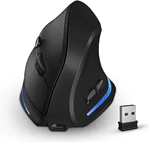 Vertical Wireless Mouse with Built-In Mouse Jiggler, Rechargeable Ergonomic Mouse with 1000 1600 2400 Adjustable dpi, Undetectable Mouse Mover for