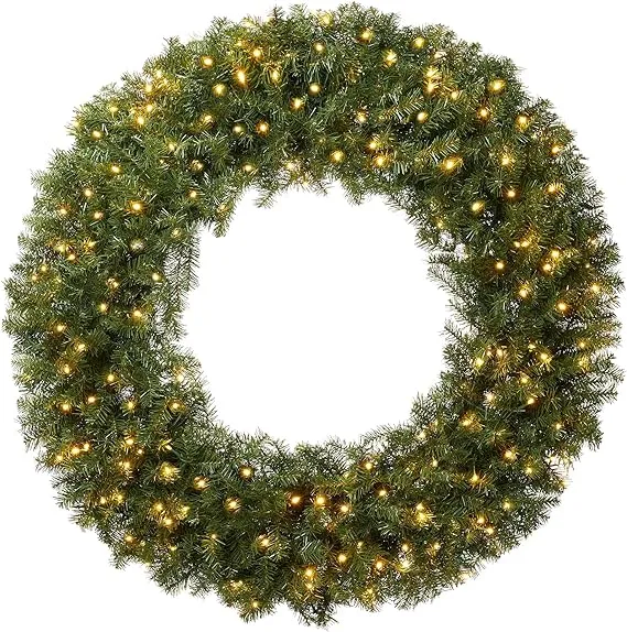 Casafield Pre-Lit Artificial Christmas Wreath for Front Door, Window or Mantel, Green Fir with White Lights Indoor/Outdoor Holiday Decor, 60 Inches