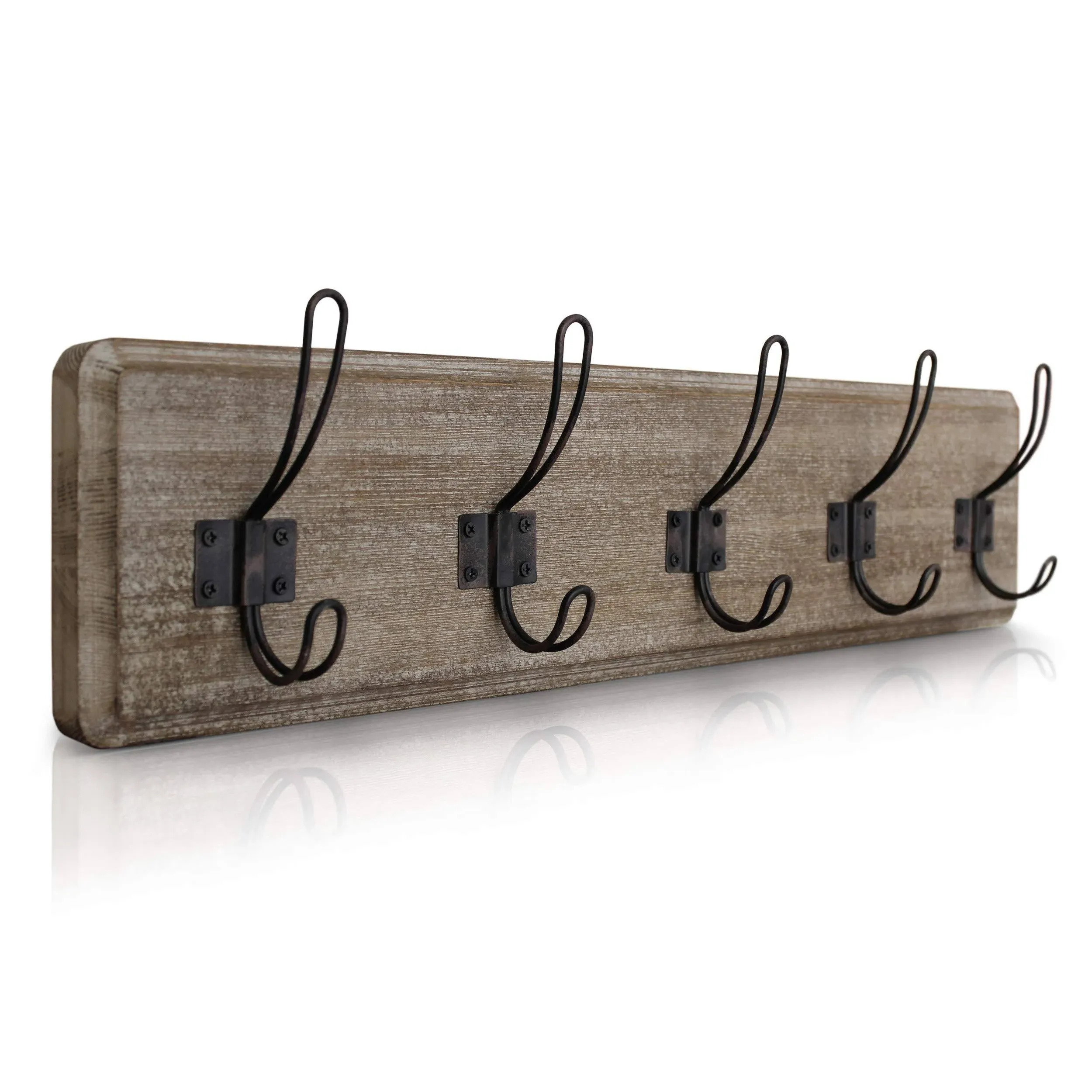 HBCY Creations Dark Wash Brown Rustic Coat Rack Wall Mount with 5 Hooks, Solid Pine Wood 24 inch Wall Hooks for Entryway, Mudroom, Hallway, Bathroom - Vintage Farmhouse Style Wall Mounted Towel Rack