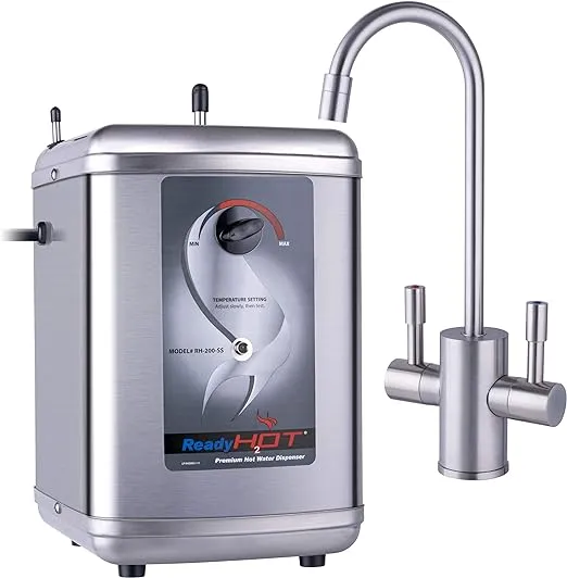 Ready Hot 41-RH-200-F560-CH Instant Hot Water Dispenser System, 2.5 Quarts, Manual Dial Dual Lever Hot and Cold Water Faucet Polished Chrome