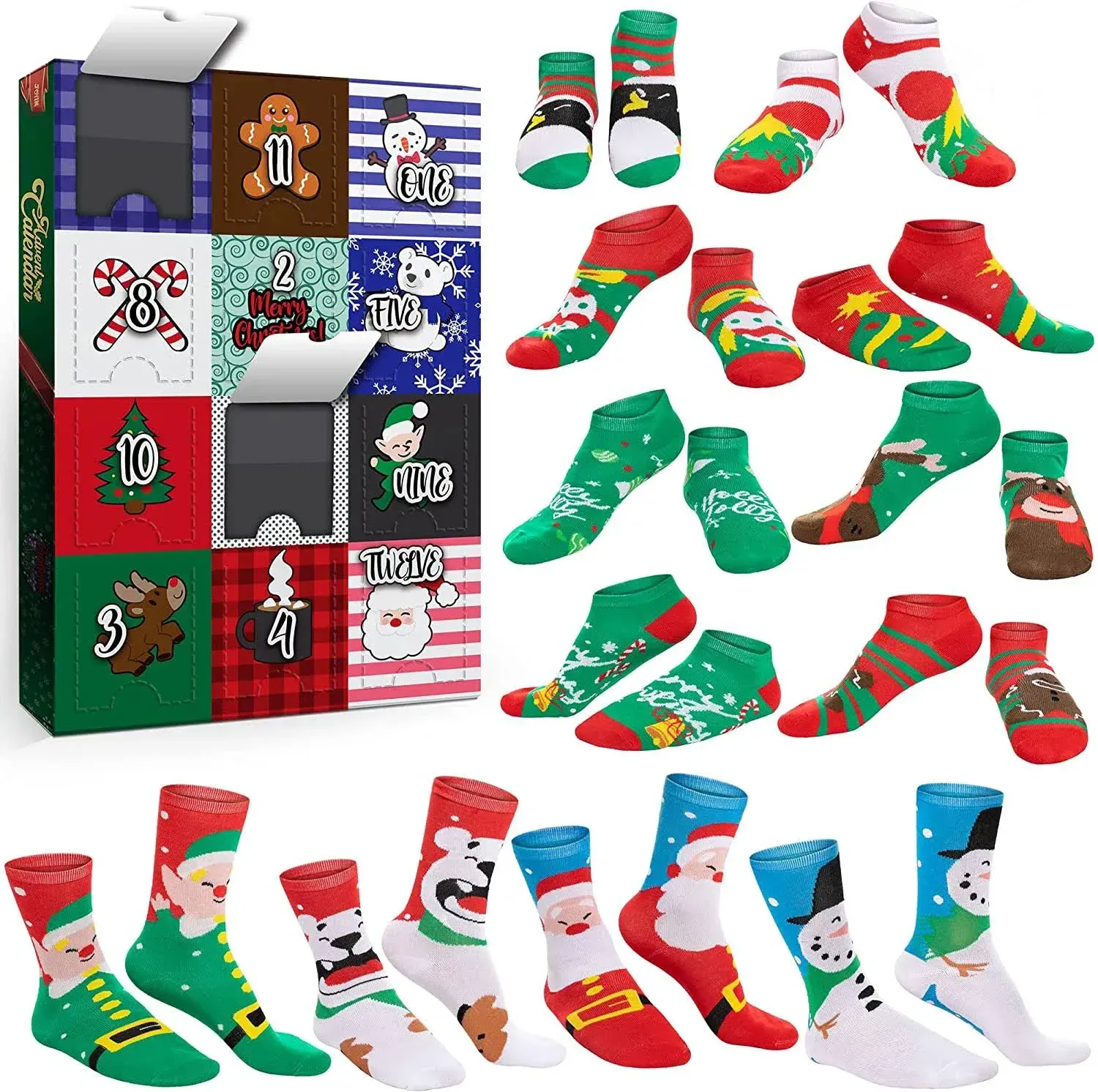 Syncfun Christmas Advent Calendar Includes 12 Pairs Socks Bulk for Women