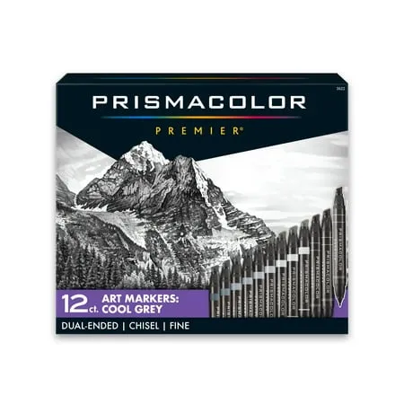 Prismacolor Premier Double-Ended Art Markers, Fine and Chisel Tip, 12 Pack