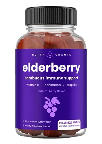 NutraChamps Elderberry Gummies Sambucus Immune Support Natural Berry 60 Gummies