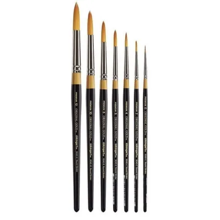 KINGART B-029 Premium 7 pc. Original Gold 9040 Series Round Stroke Brush Set, Synthetic Golden Taklon for Acrylic, Oil, Watercolor Paint, Short