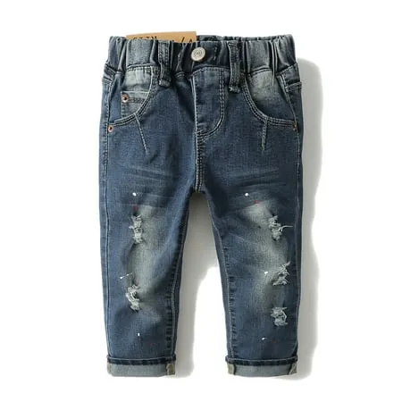 KIDSCOOL SPACE Baby Girl Boy Little Kid D Ring Ripped Denim Jeans Pants