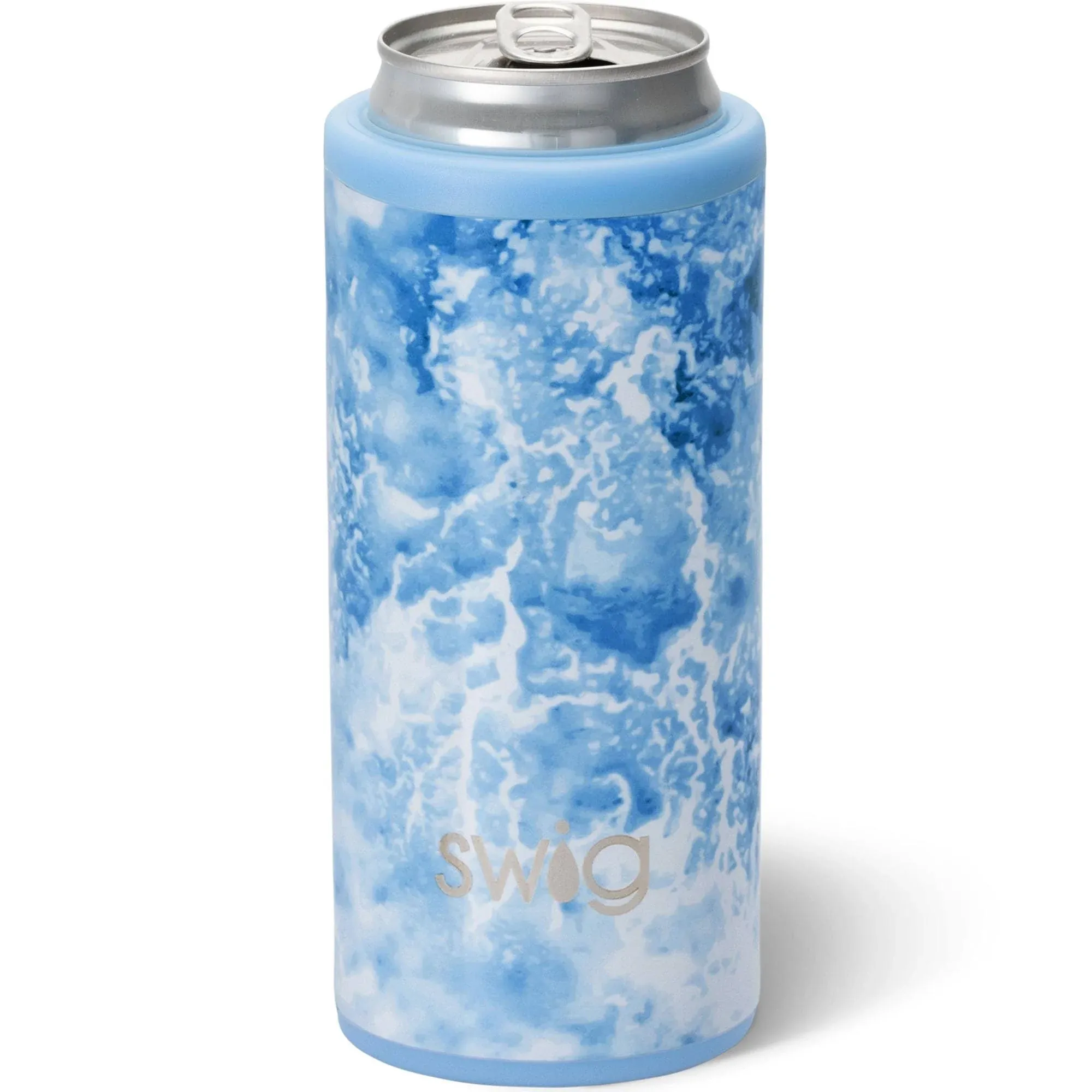 Swig Life Skinny Can Cooler, 12oz Insulated Slim Can Holder, Stainless Steel Can Cooler, Can Covers for Tall Beer Bottles, Beach Accessories for Women (Oh Happy Day)