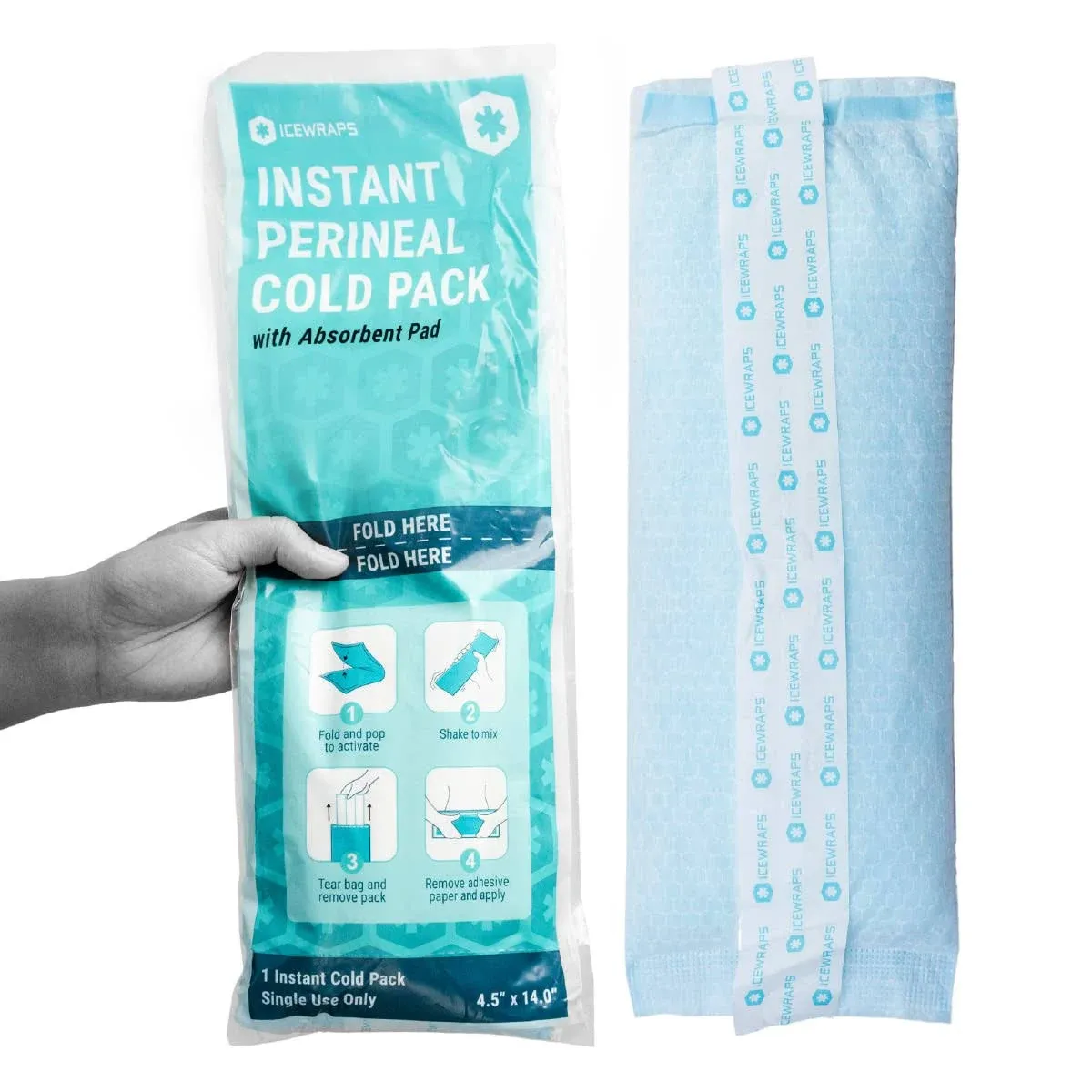 ICEWRAPS Instant Perineal Cold Pack - Postpartum Maxi Pad &amp; Ice Pack - 12 Count