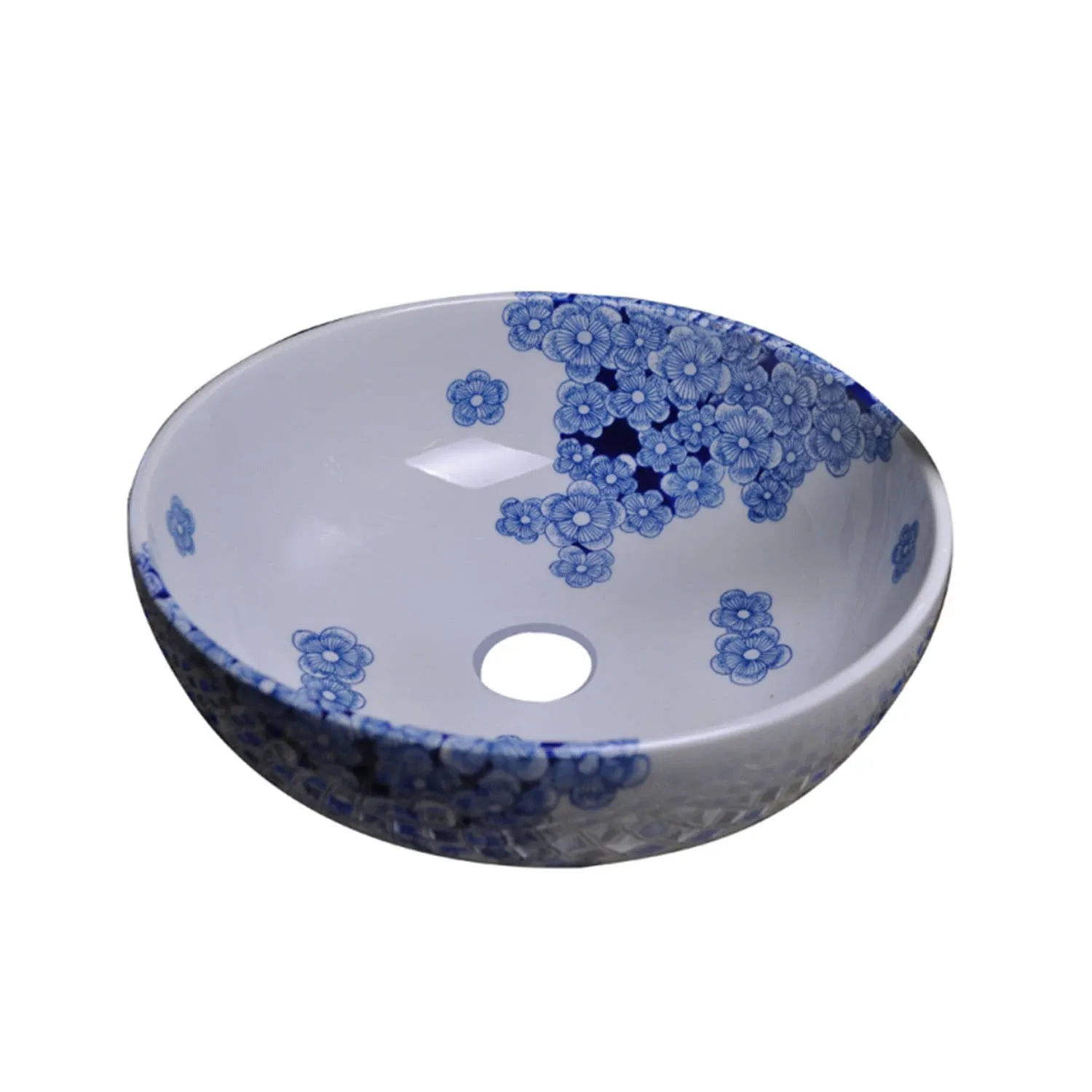 Dawn Round Shape Hand Painted Blue and White Ceramic Vessel Bathroom Sink