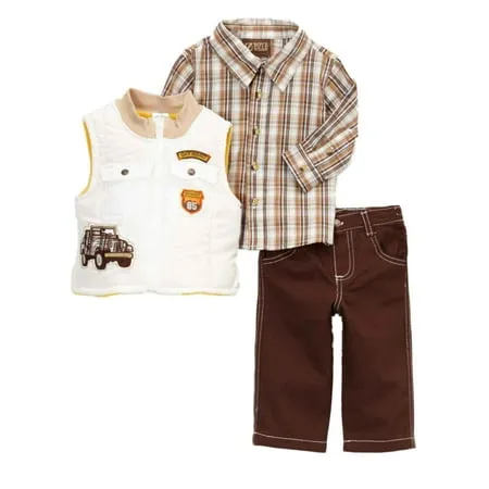 3Pcs Toddler Baby Boy Outfits Plaid Flannel Shirt+T Shirts+Pants 6M-5T