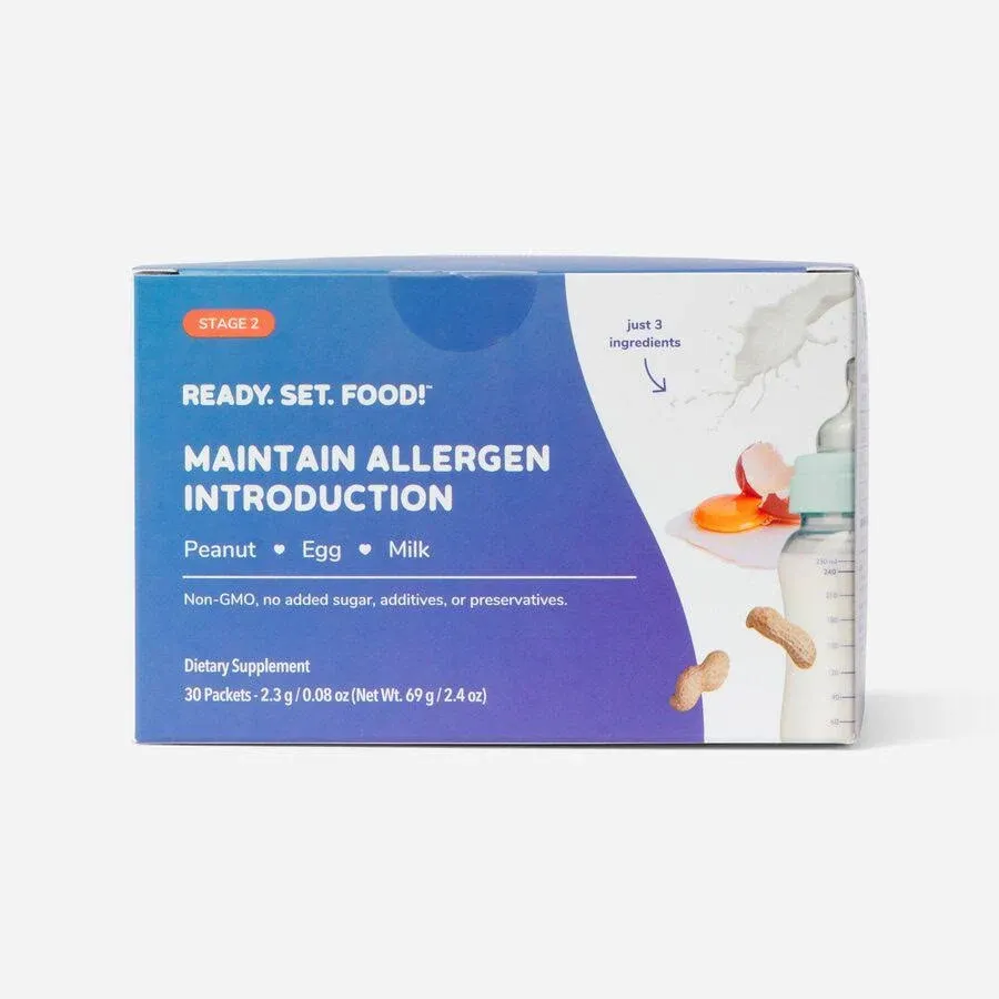 Ready Set Food | Early Allergen Introduction Mix-Ins for Babies 4+ Mo | Stage 2 - 30 Days | Top 3 Allergens - Organic Peanut Egg Milk | Safe Easy