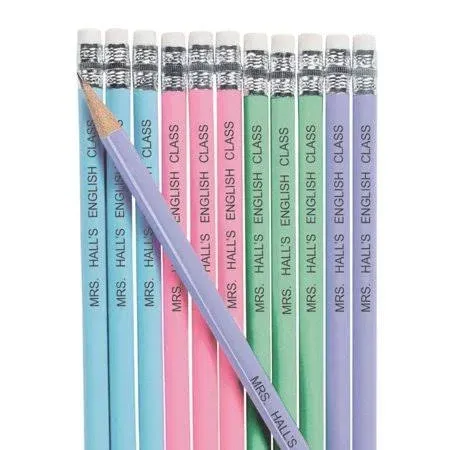 7 1/2 Personalized Pastel Blue, Pink, Yellow & Purple Pencils - 24 Pc.